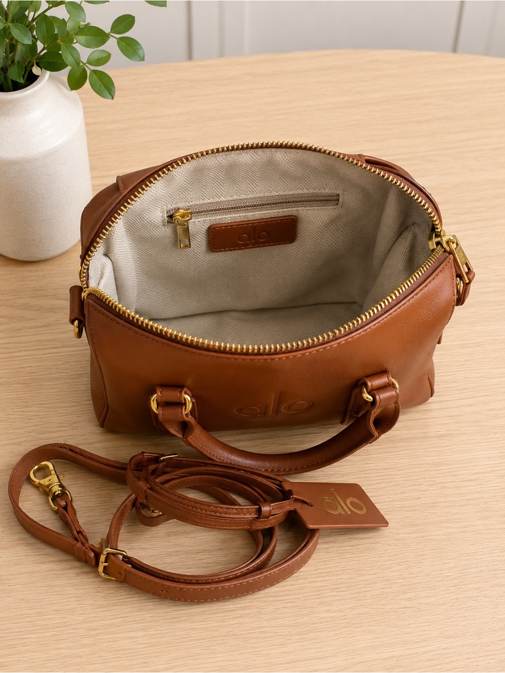 Brown Satchel Crossbody Handbag with Adjustable Strap & Gold-Tone Hardware
